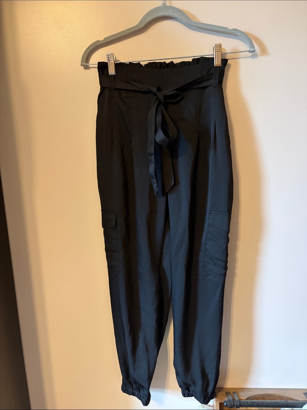 High-Rise Black Paperbag Waist Jogger Pants